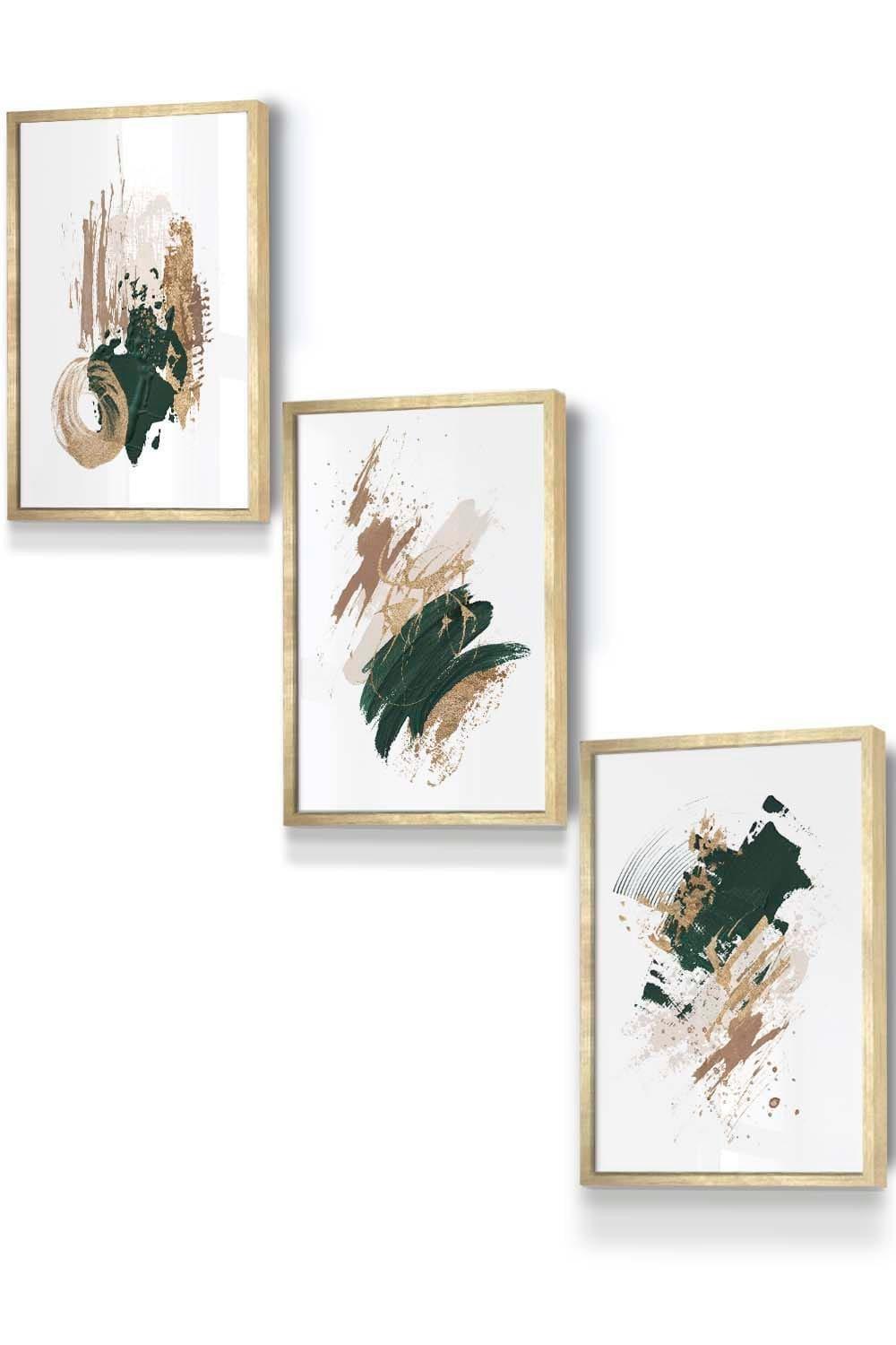 Abstract Green Beige and Gold Oil Strokes Framed Wall Art - Small
